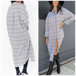 Show Me Your Mumu‎ XS Oversized Leo Button Down Tunic Shirt Dress Seersucker